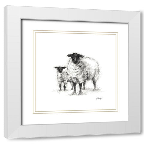 Charcoal Sheep Study I White Modern Wood Framed Art Print with Double Matting by Harper, Ethan