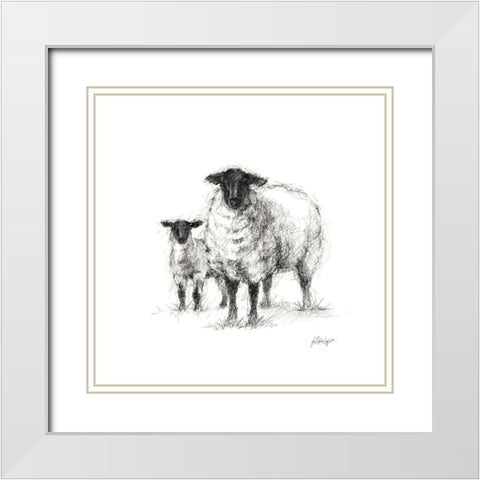 Charcoal Sheep Study I White Modern Wood Framed Art Print with Double Matting by Harper, Ethan