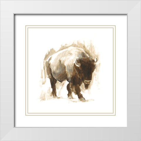 Rustic Bison I White Modern Wood Framed Art Print with Double Matting by Harper, Ethan