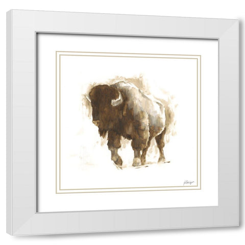 Rustic Bison II White Modern Wood Framed Art Print with Double Matting by Harper, Ethan