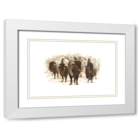 Herd of Bison II White Modern Wood Framed Art Print with Double Matting by Harper, Ethan