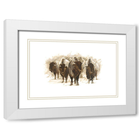 Herd of Bison II White Modern Wood Framed Art Print with Double Matting by Harper, Ethan