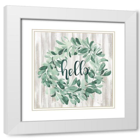 Welcome Wreath I White Modern Wood Framed Art Print with Double Matting by Parker, Jennifer Paxton