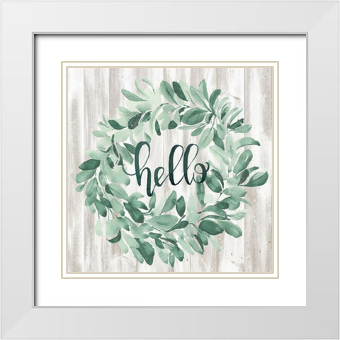 Welcome Wreath I White Modern Wood Framed Art Print with Double Matting by Parker, Jennifer Paxton