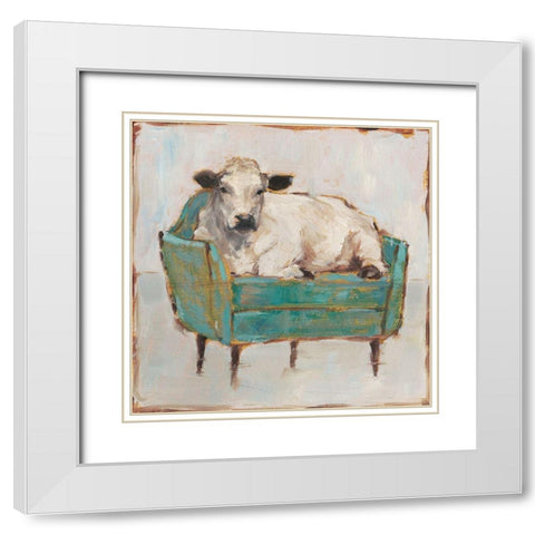 Moo-ving In I White Modern Wood Framed Art Print with Double Matting by Harper, Ethan