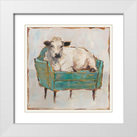 Moo-ving In I White Modern Wood Framed Art Print with Double Matting by Harper, Ethan