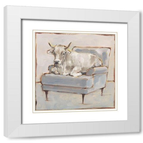 Moo-ving In III White Modern Wood Framed Art Print with Double Matting by Harper, Ethan
