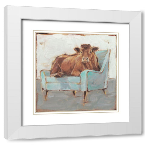 Moo-ving In IV White Modern Wood Framed Art Print with Double Matting by Harper, Ethan