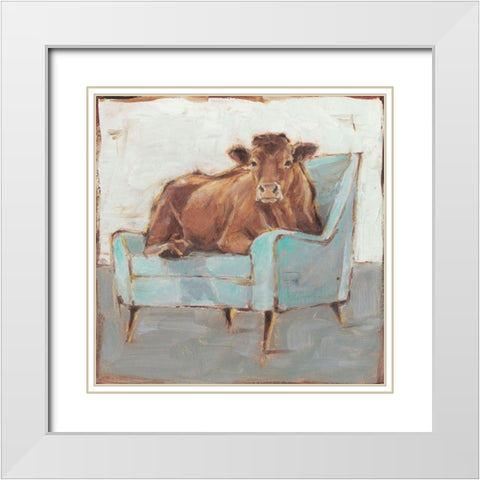 Moo-ving In IV White Modern Wood Framed Art Print with Double Matting by Harper, Ethan