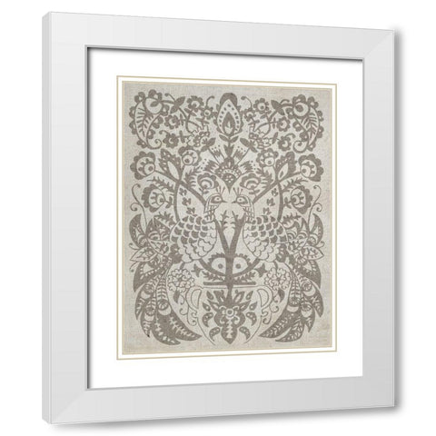 Peacock Damask I White Modern Wood Framed Art Print with Double Matting by Zarris, Chariklia
