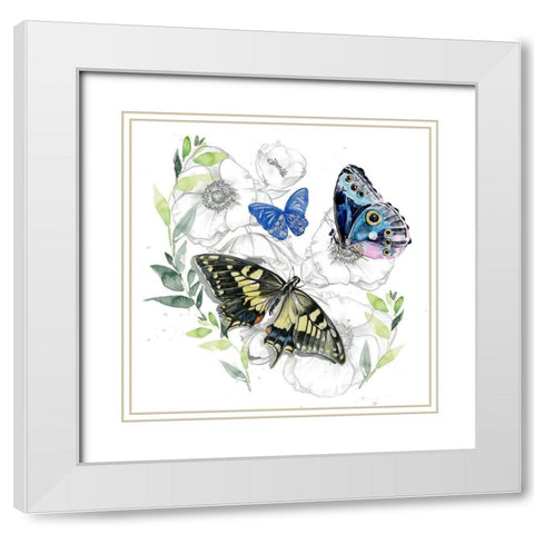 Butterfly Floral I White Modern Wood Framed Art Print with Double Matting by Parker, Jennifer Paxton