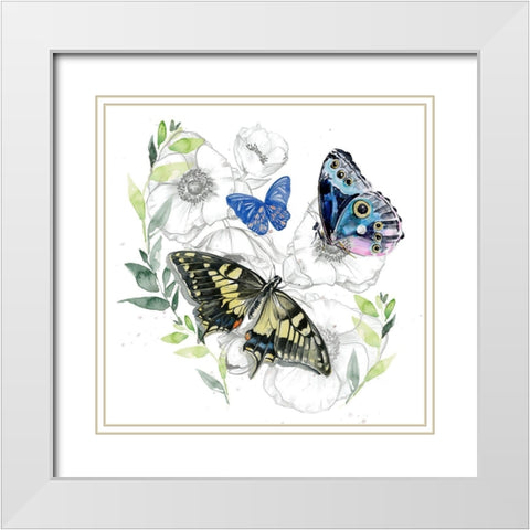 Butterfly Floral I White Modern Wood Framed Art Print with Double Matting by Parker, Jennifer Paxton