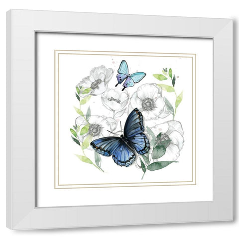 Butterfly Floral II White Modern Wood Framed Art Print with Double Matting by Parker, Jennifer Paxton