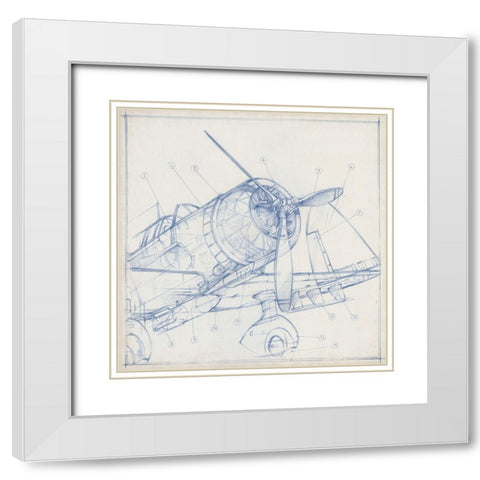 Airplane Mechanical Sketch I White Modern Wood Framed Art Print with Double Matting by Harper, Ethan