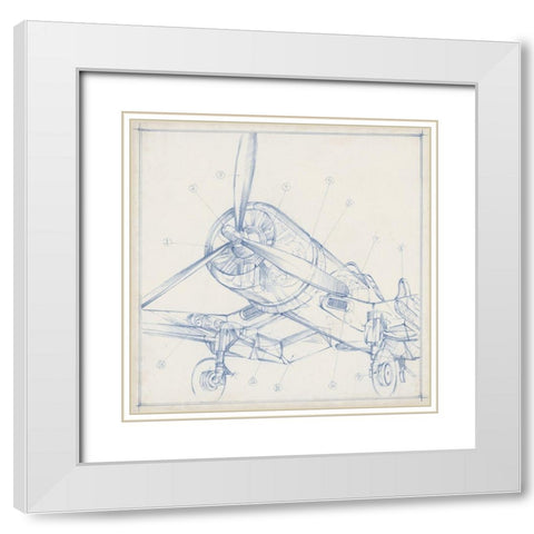 Airplane Mechanical Sketch II White Modern Wood Framed Art Print with Double Matting by Harper, Ethan