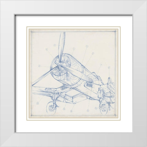 Airplane Mechanical Sketch II White Modern Wood Framed Art Print with Double Matting by Harper, Ethan