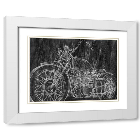 Motorcycle Mechanical Sketch II White Modern Wood Framed Art Print with Double Matting by Harper, Ethan