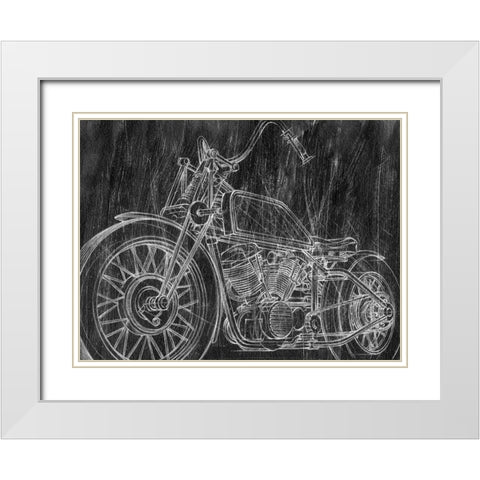 Motorcycle Mechanical Sketch II White Modern Wood Framed Art Print with Double Matting by Harper, Ethan