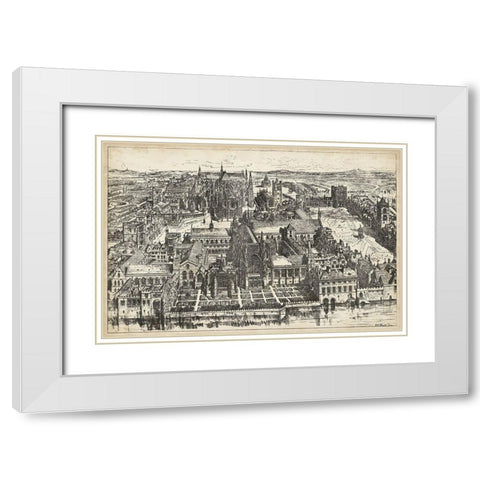 Birds Eye View of London - Westminster White Modern Wood Framed Art Print with Double Matting by Unknown