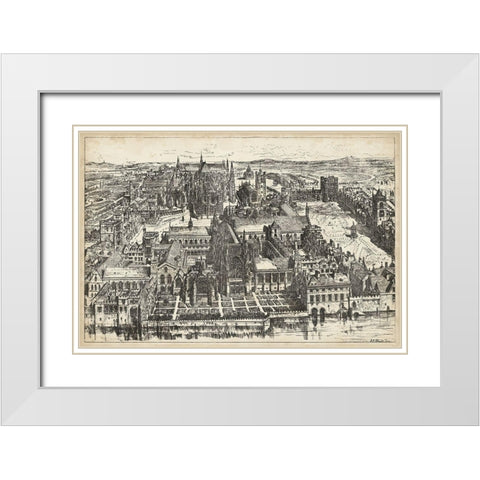 Birds Eye View of London - Westminster White Modern Wood Framed Art Print with Double Matting by Unknown