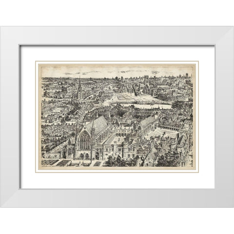 Birds Eye View of London - Ely Place White Modern Wood Framed Art Print with Double Matting by Unknown
