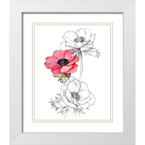 Anemone by Number II White Modern Wood Framed Art Print with Double Matting by Parker, Jennifer Paxton