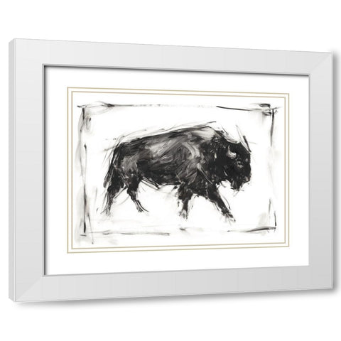 Dynamic Bison I White Modern Wood Framed Art Print with Double Matting by Harper, Ethan