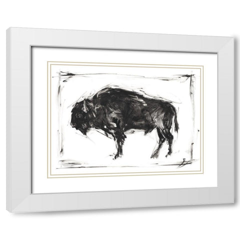 Dynamic Bison II White Modern Wood Framed Art Print with Double Matting by Harper, Ethan