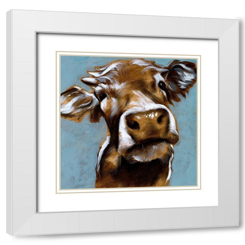 Cow Kisses I White Modern Wood Framed Art Print with Double Matting by Parker, Jennifer Paxton