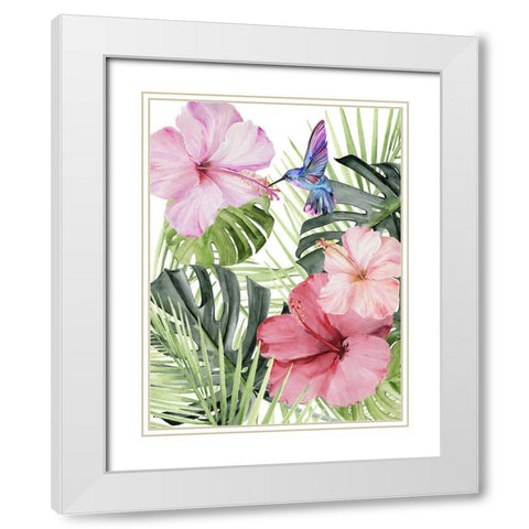 Hibiscus and Hummingbird I White Modern Wood Framed Art Print with Double Matting by Parker, Jennifer Paxton