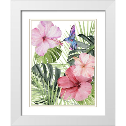 Hibiscus and Hummingbird I White Modern Wood Framed Art Print with Double Matting by Parker, Jennifer Paxton