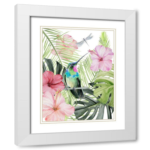 Hibiscus and Hummingbird II White Modern Wood Framed Art Print with Double Matting by Parker, Jennifer Paxton
