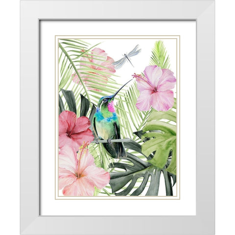 Hibiscus and Hummingbird II White Modern Wood Framed Art Print with Double Matting by Parker, Jennifer Paxton