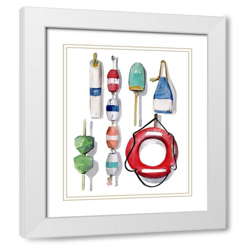 Watercolor Buoys II White Modern Wood Framed Art Print with Double Matting by Parker, Jennifer Paxton