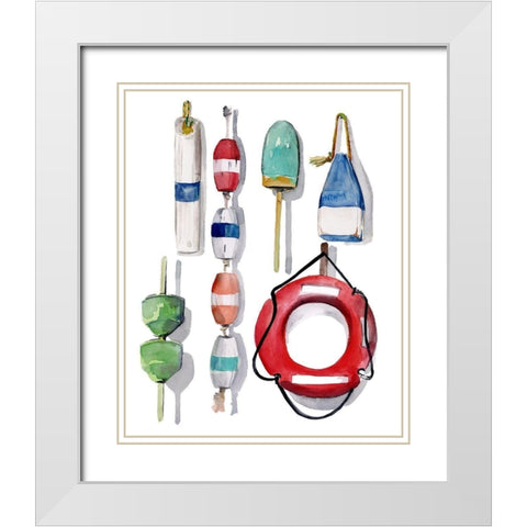 Watercolor Buoys II White Modern Wood Framed Art Print with Double Matting by Parker, Jennifer Paxton