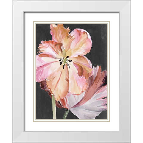 Pastel Parrot Tulips II White Modern Wood Framed Art Print with Double Matting by Parker, Jennifer Paxton