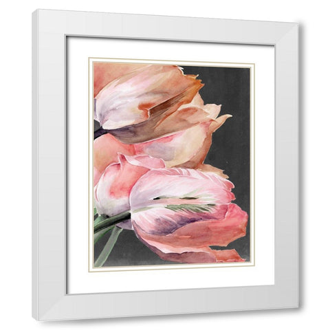 Pastel Parrot Tulips IV White Modern Wood Framed Art Print with Double Matting by Parker, Jennifer Paxton