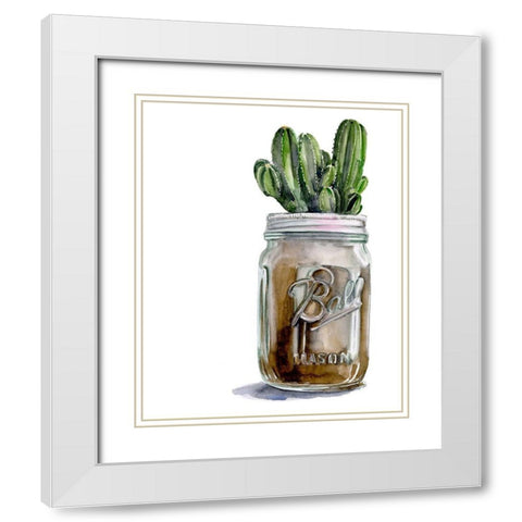 Cactus Mason Jar I White Modern Wood Framed Art Print with Double Matting by Parker, Jennifer Paxton