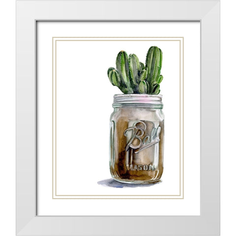 Cactus Mason Jar I White Modern Wood Framed Art Print with Double Matting by Parker, Jennifer Paxton