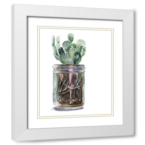 Cactus Mason Jar II White Modern Wood Framed Art Print with Double Matting by Parker, Jennifer Paxton