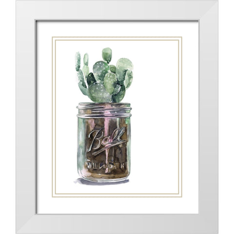 Cactus Mason Jar II White Modern Wood Framed Art Print with Double Matting by Parker, Jennifer Paxton