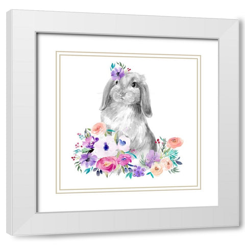 Bright Floral Bunny I White Modern Wood Framed Art Print with Double Matting by Parker, Jennifer Paxton