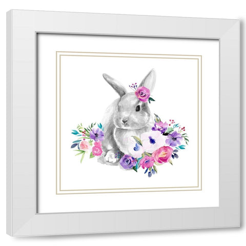 Bright Floral Bunny II White Modern Wood Framed Art Print with Double Matting by Parker, Jennifer Paxton