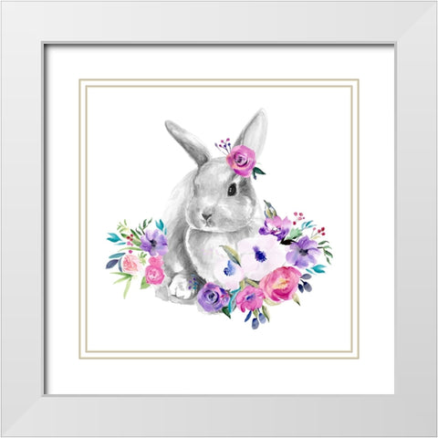Bright Floral Bunny II White Modern Wood Framed Art Print with Double Matting by Parker, Jennifer Paxton