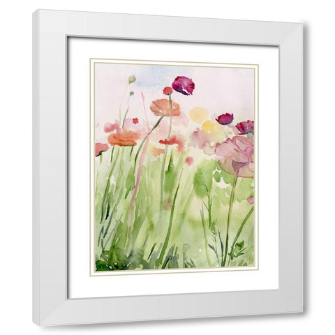 Among the Watercolor Wildflowers I White Modern Wood Framed Art Print with Double Matting by Parker, Jennifer Paxton
