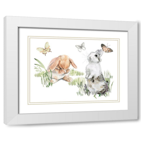 English Bunnies I White Modern Wood Framed Art Print with Double Matting by Parker, Jennifer Paxton