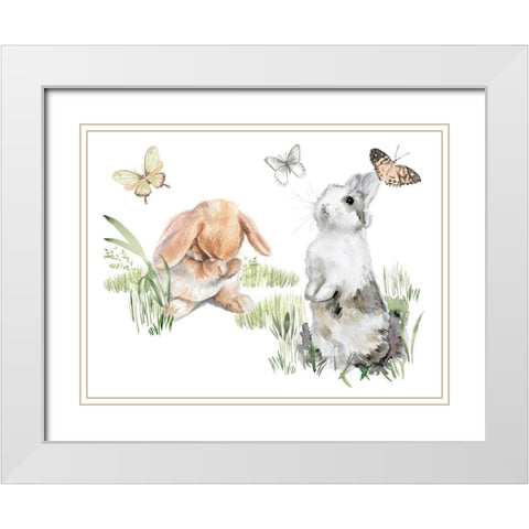 English Bunnies I White Modern Wood Framed Art Print with Double Matting by Parker, Jennifer Paxton