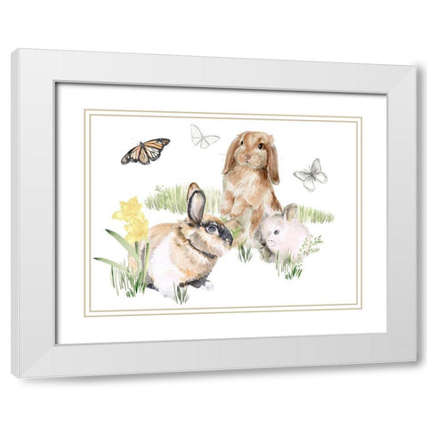 English Bunnies II White Modern Wood Framed Art Print with Double Matting by Parker, Jennifer Paxton