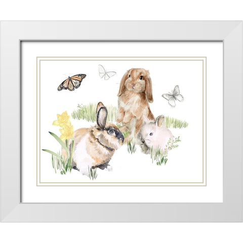 English Bunnies II White Modern Wood Framed Art Print with Double Matting by Parker, Jennifer Paxton