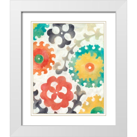 Batik Suzani II White Modern Wood Framed Art Print with Double Matting by Zarris, Chariklia